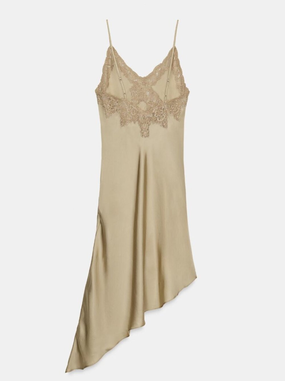 Zara Woman Collection Asymmetric Satin and Lace Dress in Beige Size Medium NWT - Picture 2 of 9